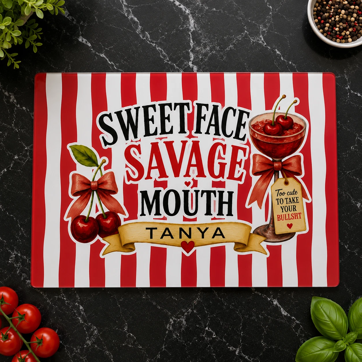 Funny Glass Chopping Board Sweet Face Savage Mouth Kitchen Decor Gift For Her