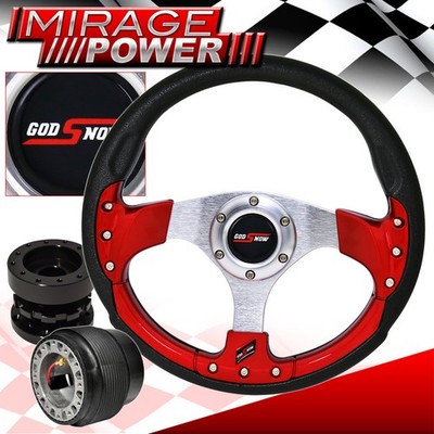 Black Hub Extender + Godsnow Red Fusion Style Steering Wheel For 89-05 Eclipse