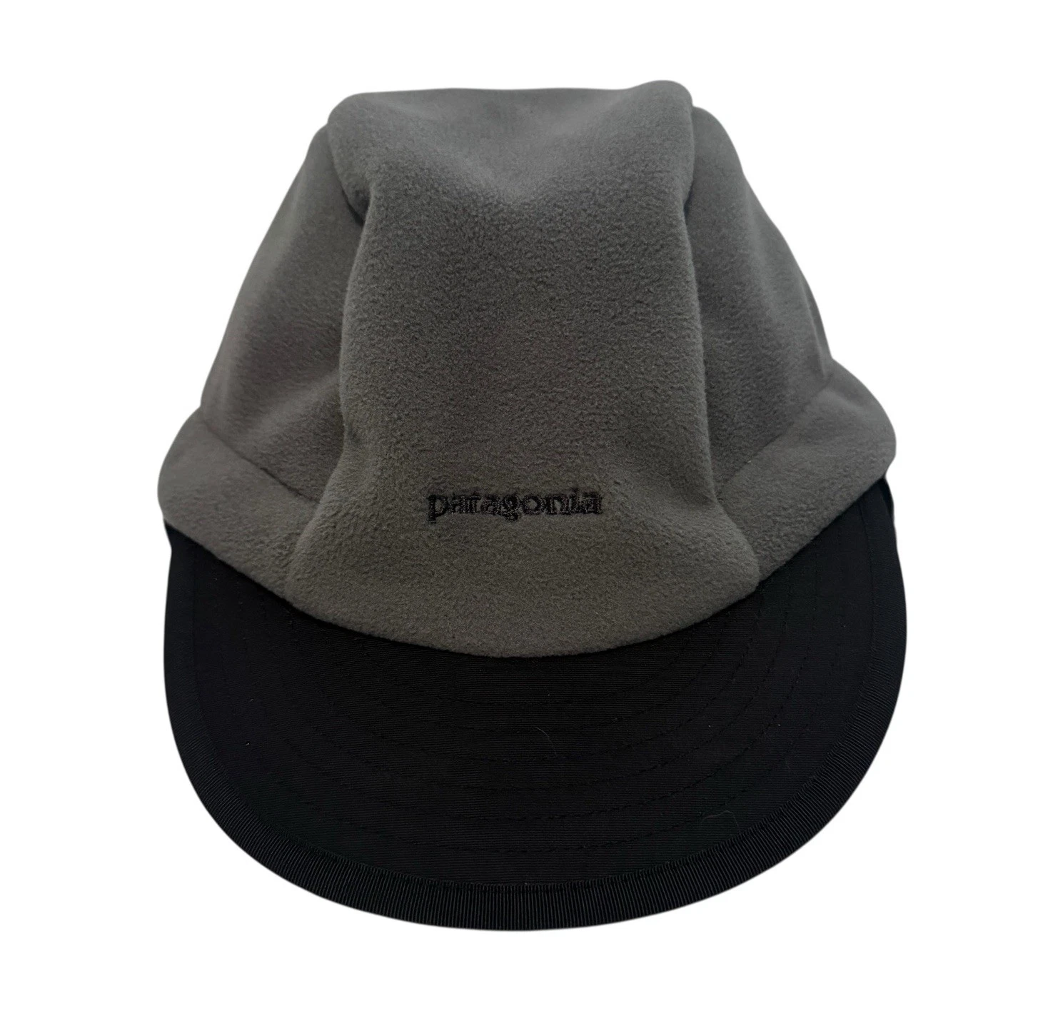 Vintage Patagonia Duckbill Fleece Hat Cap Gray Black Ear Flaps Strap Outdoors