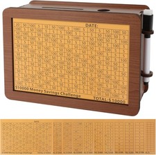 Wooden Cash Money Saving Box,Piggy Bank for Kids  Adults,10000 Savings Challeng