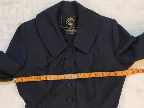 Traje Falda Vintage Años 50 Dan Millstein Balenciaga Lana Unión EE. UU. Azul Marino Chaqueta - Imagen 8 de 16