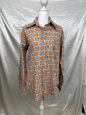 Vintage 70s BUD BERMA II Button Down Long Sleeve Geometric Pattern Size Medium