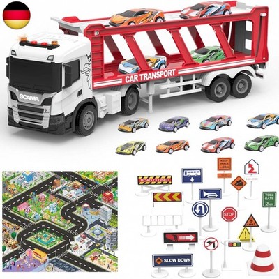 Autotransporter Spielzeugautos für Jungen mit 8 Autos Spielset mit Karte und 