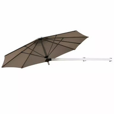 8 Ft. Aluminum Wall-Mounted Tilt Patio Umbrella in Tan with Telescopic Folding S