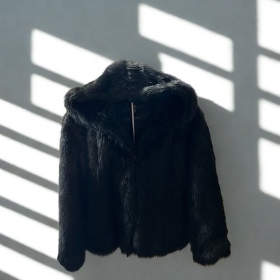 Missguided Black Faux Fur Hooded Jacket Coat Womens US 2 Small Glam Mob Wife