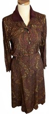 Vintage 80/90s Academia Collegiate Preppy Teacher Paisley Dress 8 Burgundy Navy