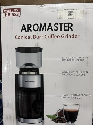 Aromaster Conical Burr Coffee Grinder HB-583 Black 8.8 oz 25 Grind Settings
