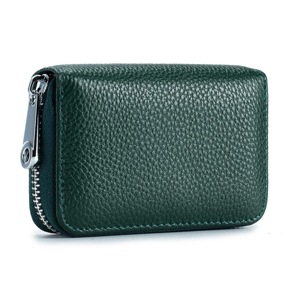 RFID-Blocking Genuine Leather Zipper Wallet for Credit Cards in Dark Brown