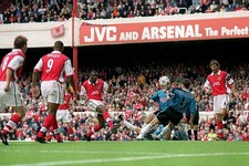 Patrick Vieira of Arsenal shoots but it is blocked Arsenal and Ast- Old Photo