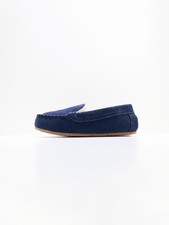 Lands' End Blue Suede Faux-Fur Lined Moccasin Slippers - Juniors' 4