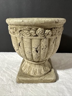 Aged Cement Stone Roman Style Pedestal Urn Planter- Distressed Finish 6 h x 5 w