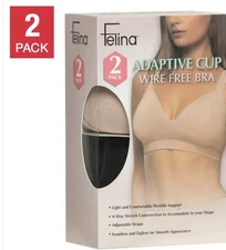 Felina Women's Adaptive Cup Wire Free Bra, 2-pack Black/Beige