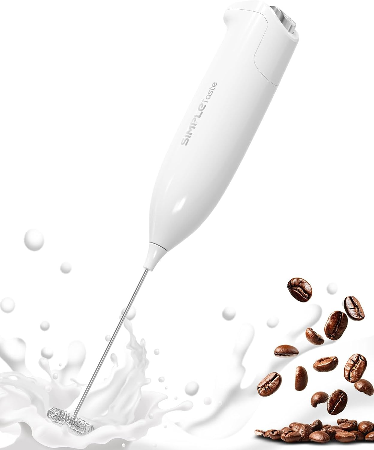 Milk Frother Handheld Battery Operated Electric Foam Maker, White Drink Mixer wi-image