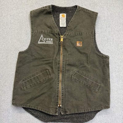 Carhartt V23 MOS Duck Vest Mens Medium Moss Green Fleece Lined Workwear USA Logo