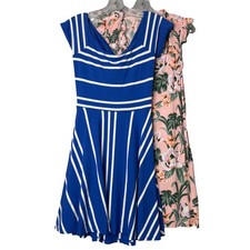 Loft Dress Womens M Petite Floral Stripe Cross Back Preppy Fit & Flare Shift