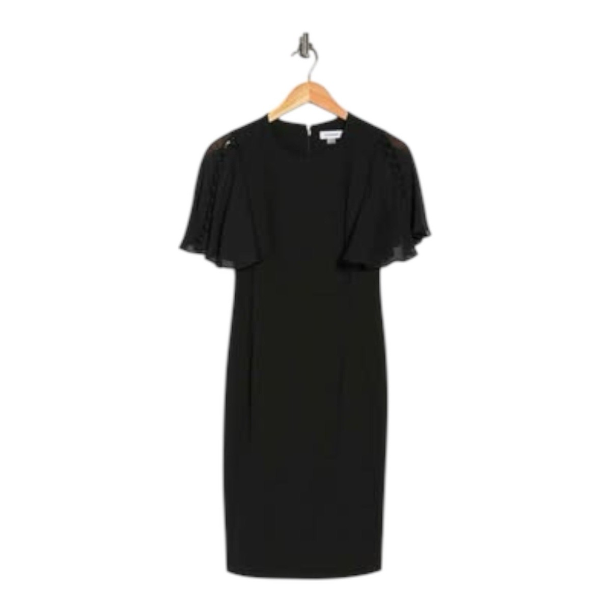 Calvin Klein Black Sheath Dress, Flutter Sleeve, Chiffon, Ruffle, SIZE 4 |  eBay