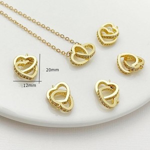 Authentic 1Pair 18K Gold Plated Pair Heart Link Pendant Connector, CZ Pave 12X20mm GJS258