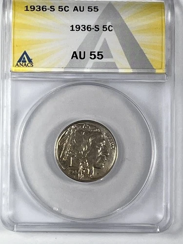 1936-S Buffalo Nickel : ANACS AU55