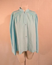 Vintage Vanity Fair Bed Jacket S Aqua Blue Flowers Lace Fleece Cottage Sleep
