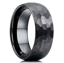 Black Tungsten Ring Mens Wedding Band Hammered Brushed Comfort Fit Size 11