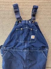 Carhartt R08 DNM Denim Bib Overalls Men 48x28 Blue Workwear Dungarees Made USA