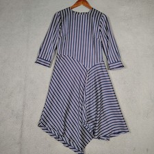 Banana Republic Midi Dress Women's 6 Navy White Striped 3/4 Sleeve Asymmetrical