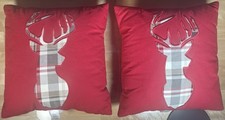 Pair of 2 Deer Plaid Throw Pillows - 17"x17" - Cabin Log Cabin Hunting Decor