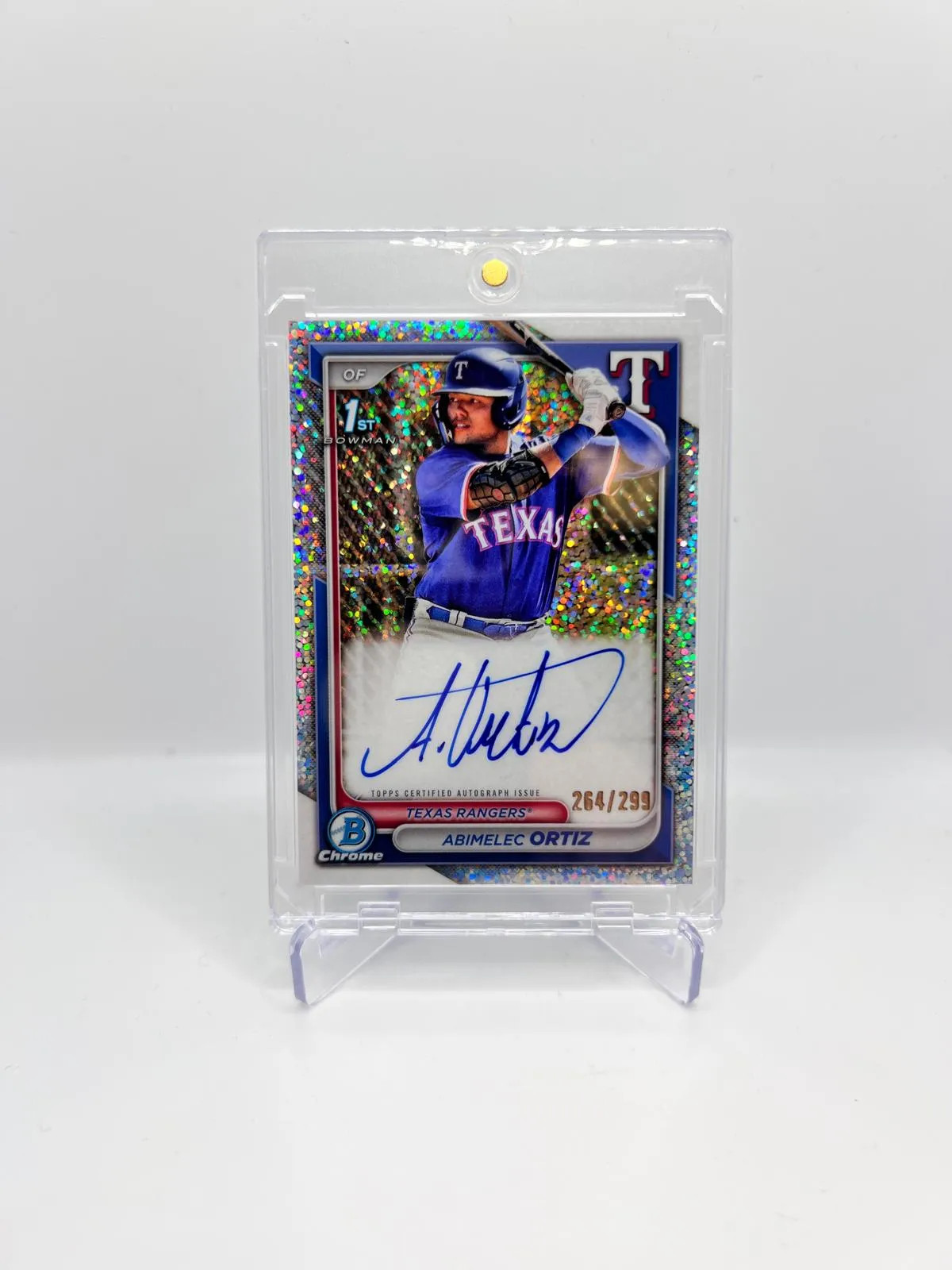 2024 BOWMAN ABIMELEC ORTIZ 1ST CHROME PROSPECT SPECKLE REF. AUTO 264/299 RC