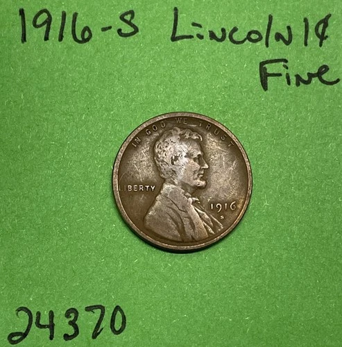 1916 S Lincoln Wheat Cent / Penny 1c Fine