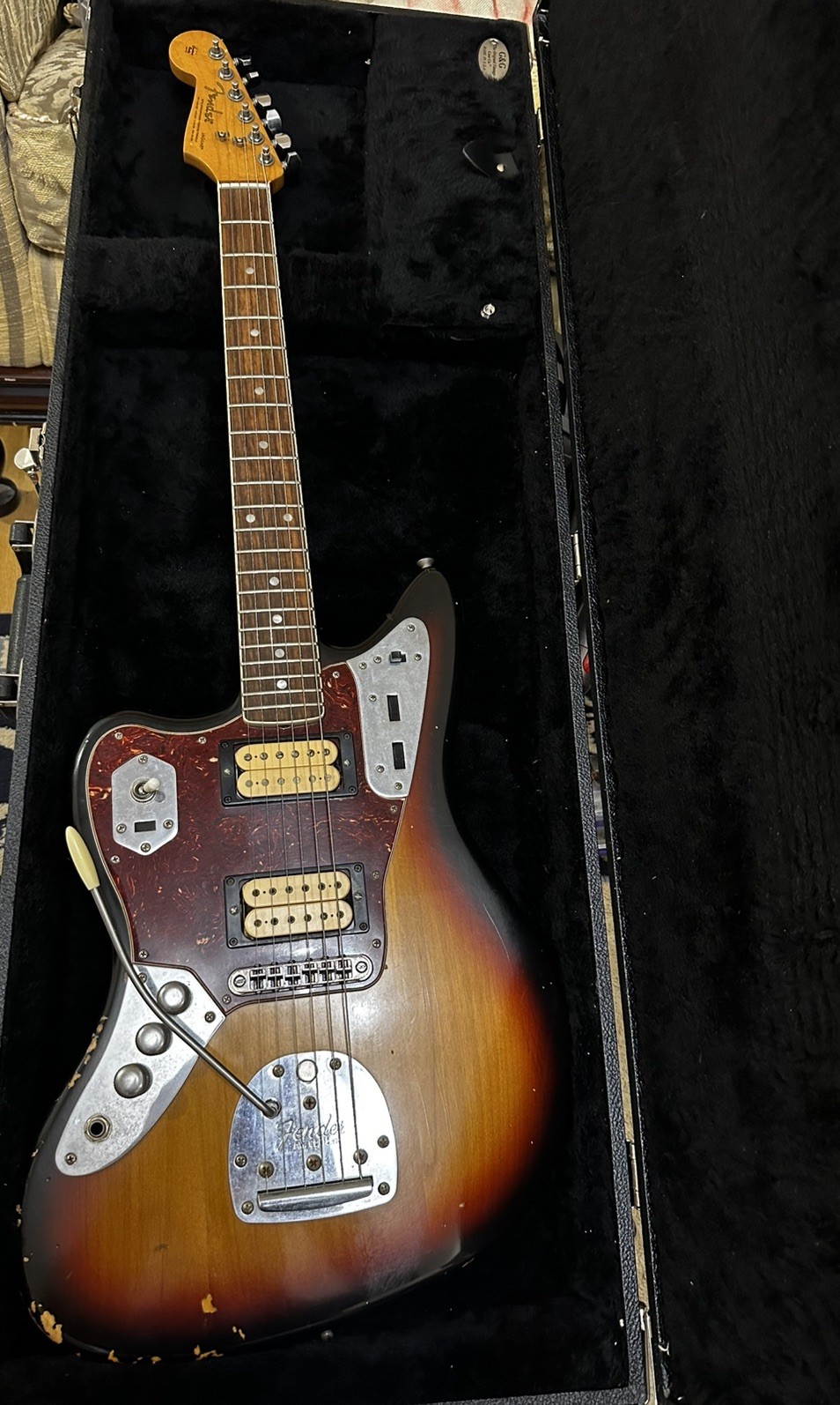 Fender Jaguar Cobain Guitar Roadworn relic Left Handed. Excellent with Hard case