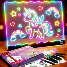 LED Drawing Board for Girls, USB-C 10" 7 Colors DIY Doodle Glow Tablet, 7 Pens,
