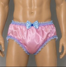 CD ADULT BABY SISSY PINK SATIN BLUE LACE KNICKERS 