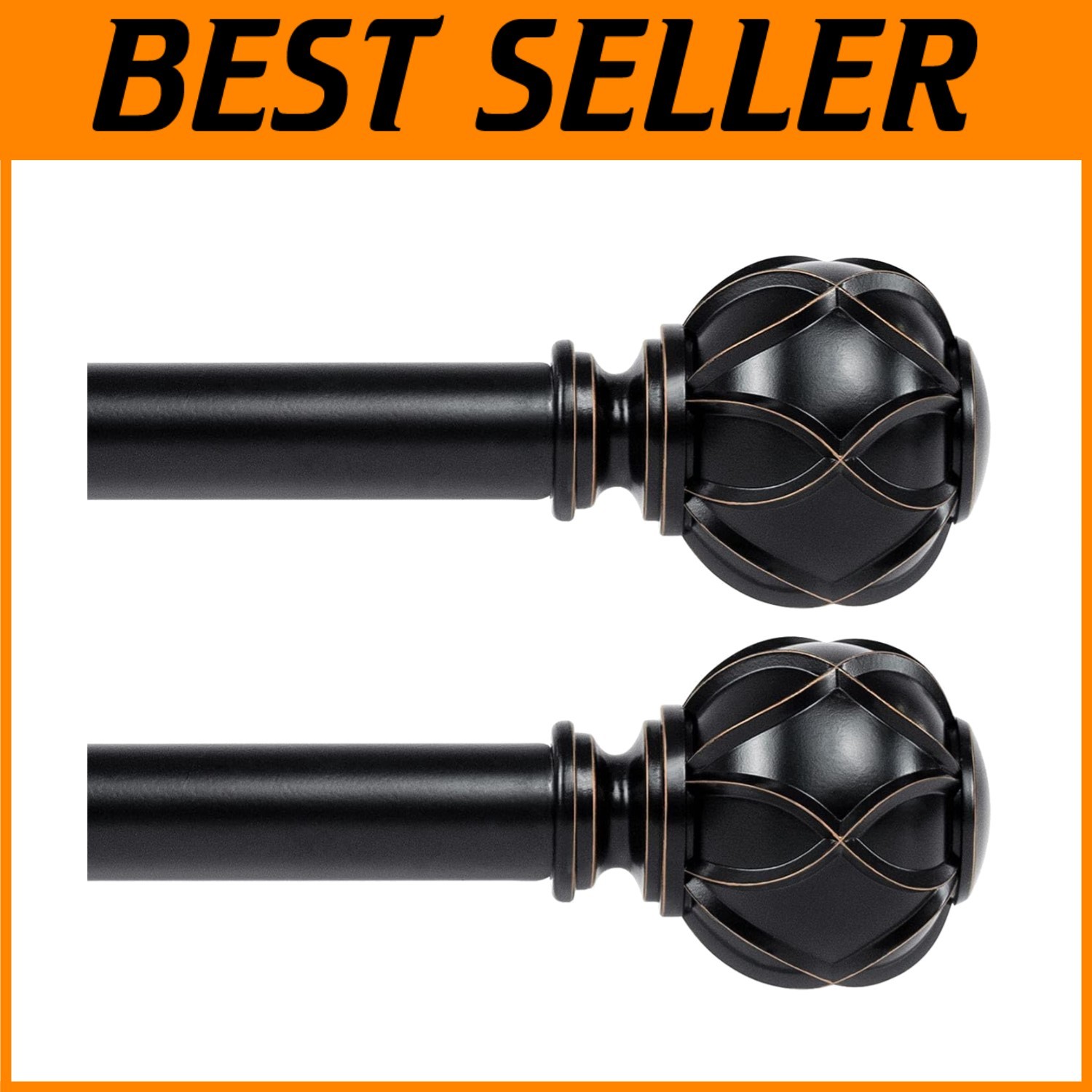 Sturdy 1 Inch Black Curtain Rods for Windows, 2 Pack