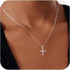 Cross Necklace for Women 14K Gold/Silver Plated Dainty Small Cross Pendant Choke