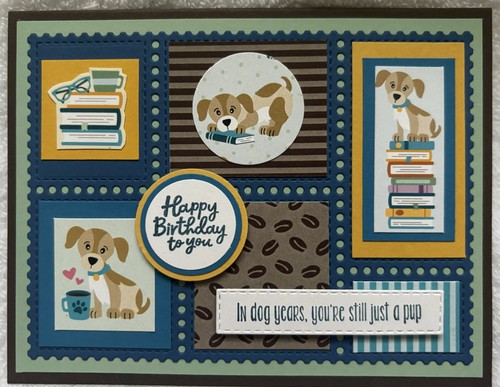 Stampin Up Card Kit HAPPY BIRTHDAY Dog Years Postage Collage Coffee & Books Pup