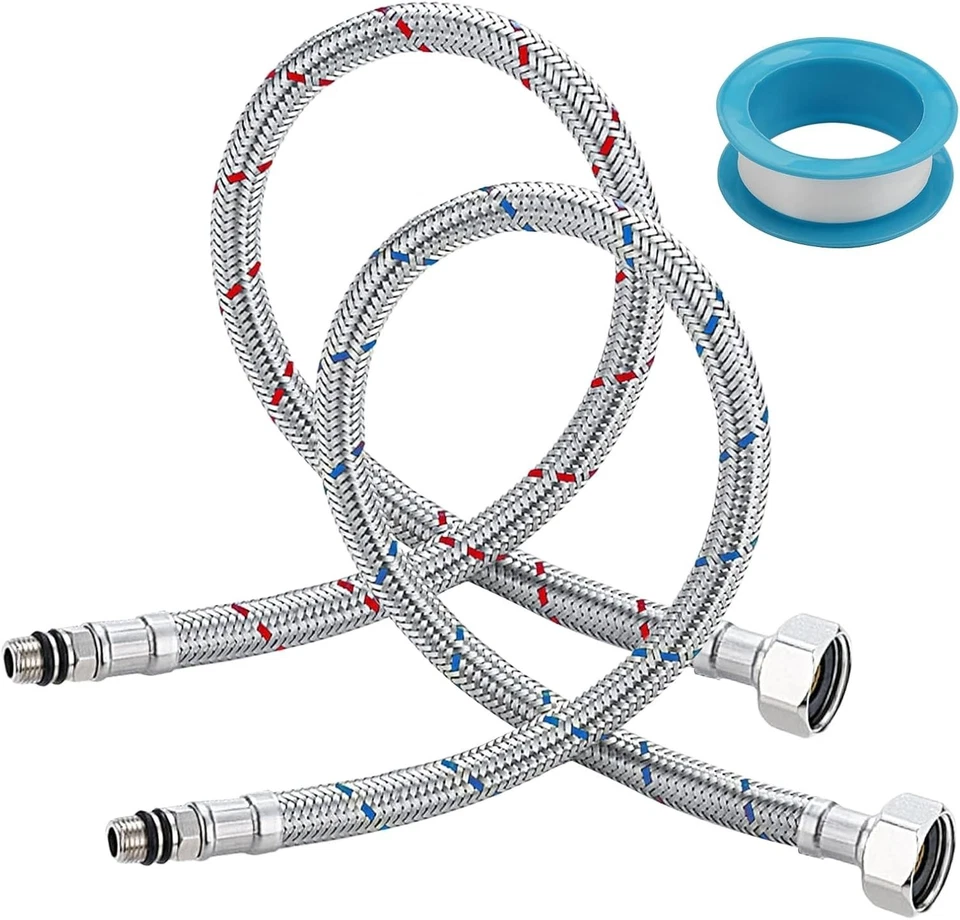 2er Edelstahl Flexschlauch Verlängerung 80cm G3/8 x M10 Wasserhahn Küche Bad - Bild 3 von 4