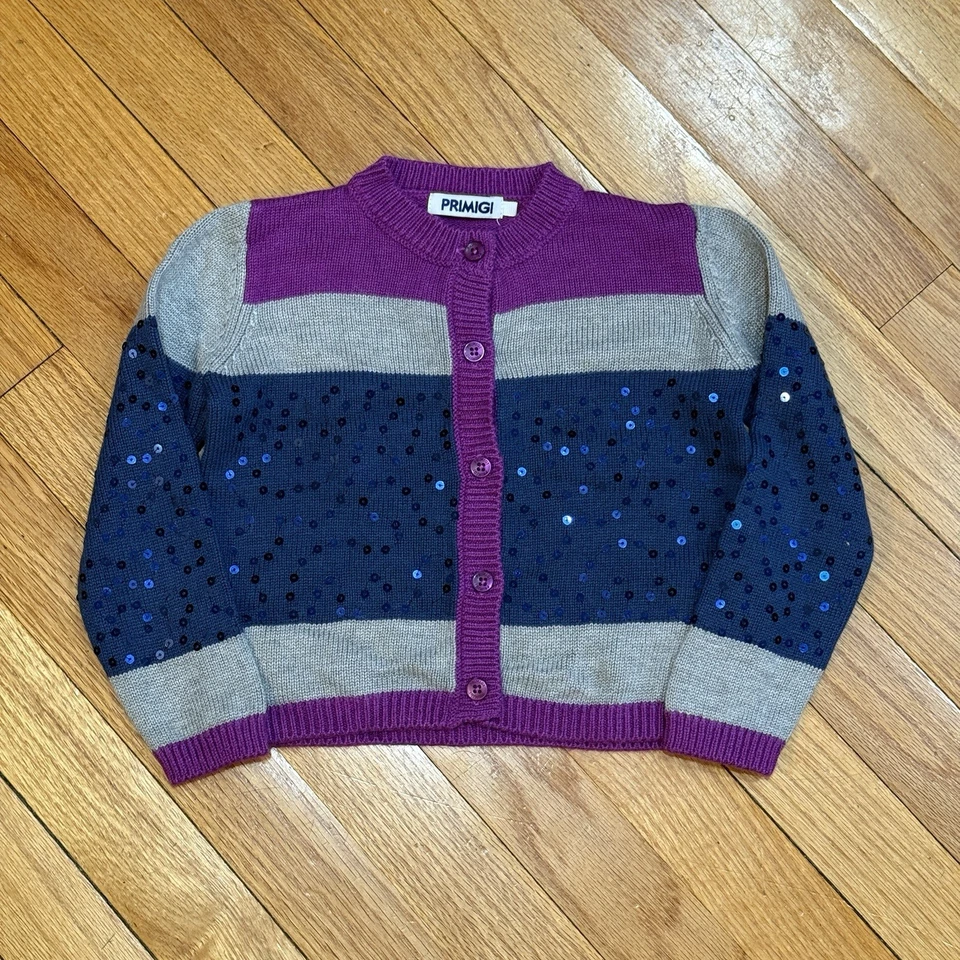 Cárdigan PRIMIGI Niñas Bloque de Color con Lentejuelas Talla 4 Abotonado USADO UNA VEZ  Foto 3 de 4
