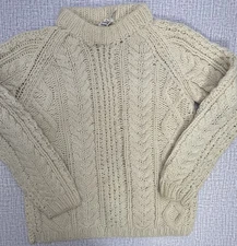 Vtg Sweater Bee Banff Italy Fisherman Sweater S Cable Knit Cream Pullover Soft