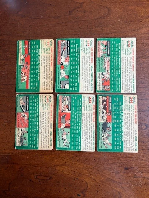 1954 Topps Baseball Lot of 6 Different. ALL PHIL. A's Good to Vg+ Bobby Shantz. - Image 2 of 2