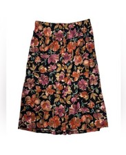 Vintage Kathie Lee Black Floral Midi Skirt - 1990s Cottagecore Women's Size 12