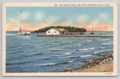 Vtg/Atq Post Card Put-In-Bay Ferry And Pier, Catawba Island, Ohio L448