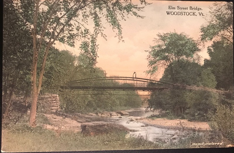 Woodstock Vermont 1920 Postcard Elm Street Bridge Hand Colored