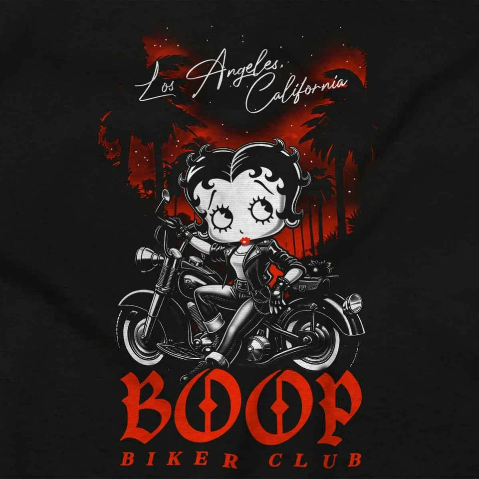 Betty Boop Retro Cartoon Cali LA Biker Club Womens Graphic Crewneck T Shirt Tee - Image 2 of 4