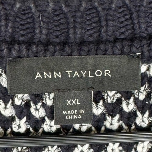 Ann Taylor Shimmer Tweed Knit Button-Up Fringe Jacket in Navy & White- Sz XXL - Picture 8 of 9