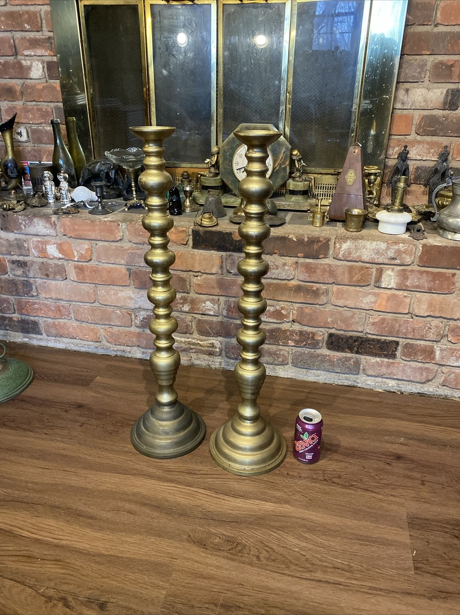 Large Vintage Brass Floor Altar Candlesticks Holders, 29 3/4
