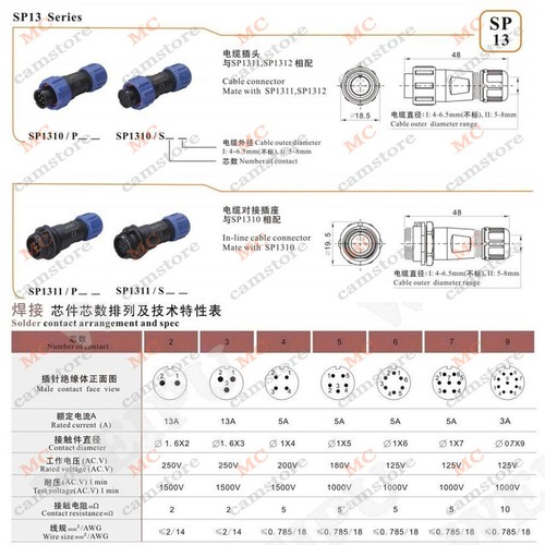 SP13 7Pin Pair Electrical Connector Plug Socket,Circular Waterproof Connector - Picture 2 of 9