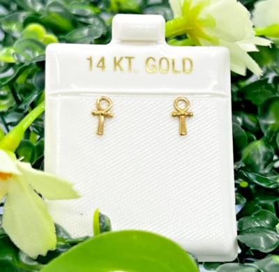 14K Yellow Gold Ankh Earrings Gifts Jewelry Womens Aretes Oro Mujeres