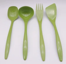4 Vintage Rosti-Hutzler Mepal Avocado Green Kitchen Utensil Set Denmark Melamine