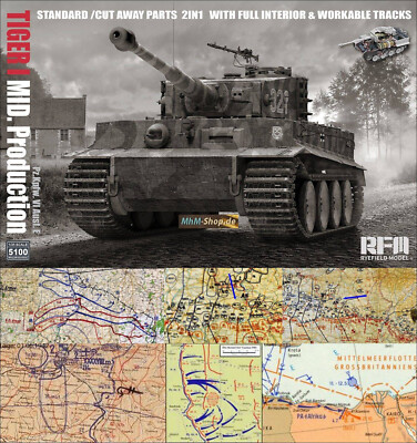 Tiger I MID. Prod. 2in1 w/cutaway parts & interior + 6 Gefechtskarten 1:35
