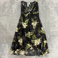 Sunny Island Hawaii Hawaiian Butterfly Dress Floral Palms Black Smocked Sz Med